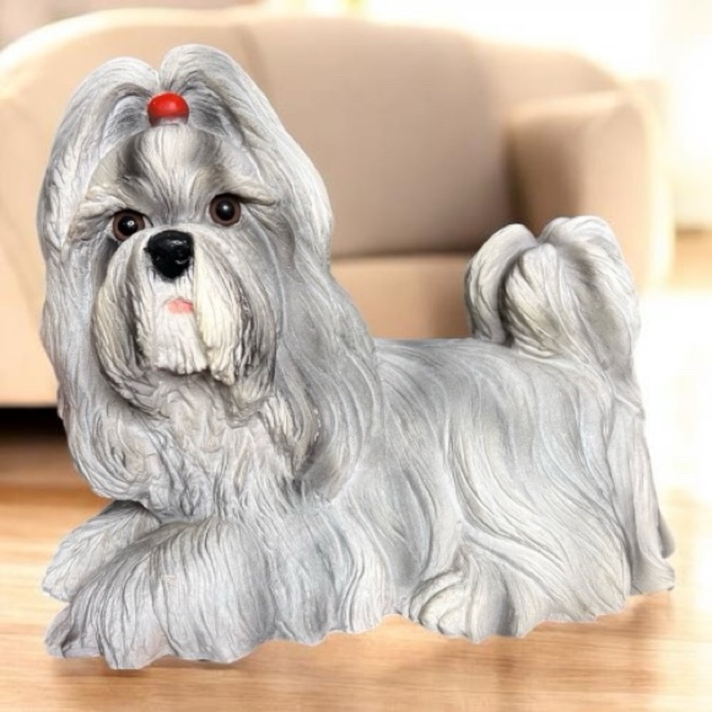 Gray and white Shih Tzu dog figurine or statue (See approximate measurements)